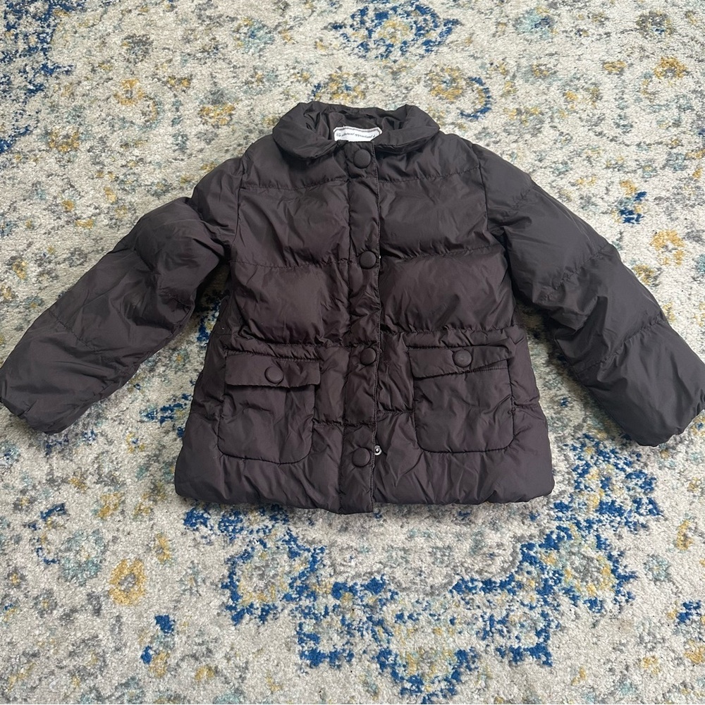 Jacadi Girls Puffer Jacket Coat Brown Snap Front Cozy 5-6